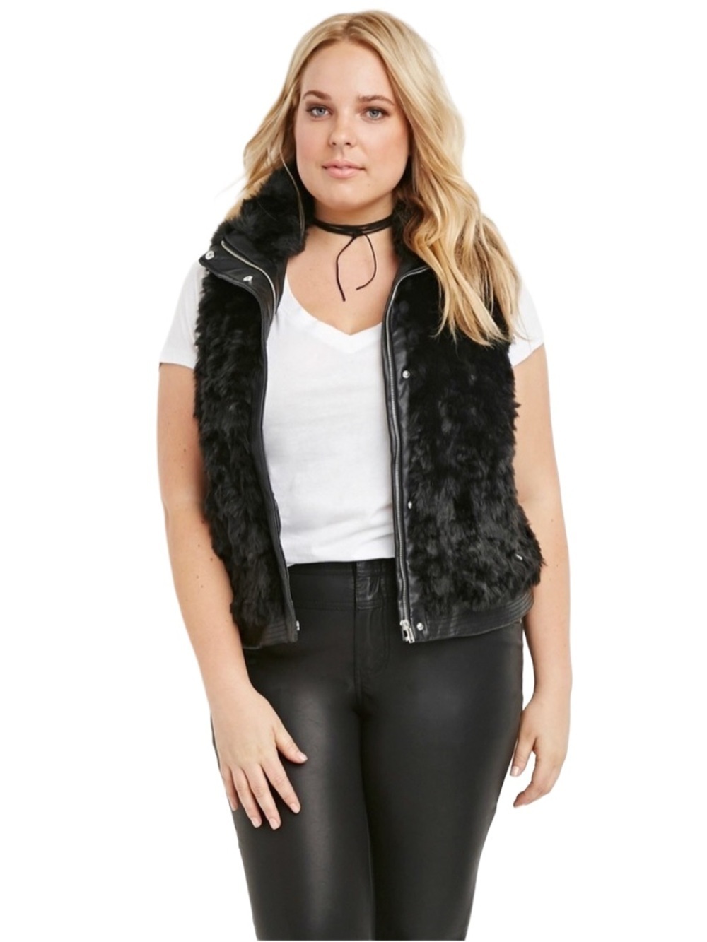 FOREVER 21 ZIPPED FAUX FUR VEST - BLACK SIZE 3X (NEW WITH TAGS)